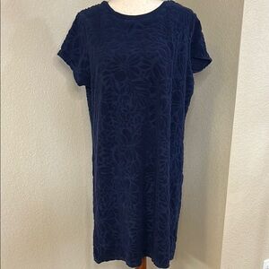 Navy Textured Short Sleeve Swim Coverup dress Large 14-16